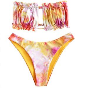 Women's Sexy Ruffle Tie Side Bandeau Bikini Set